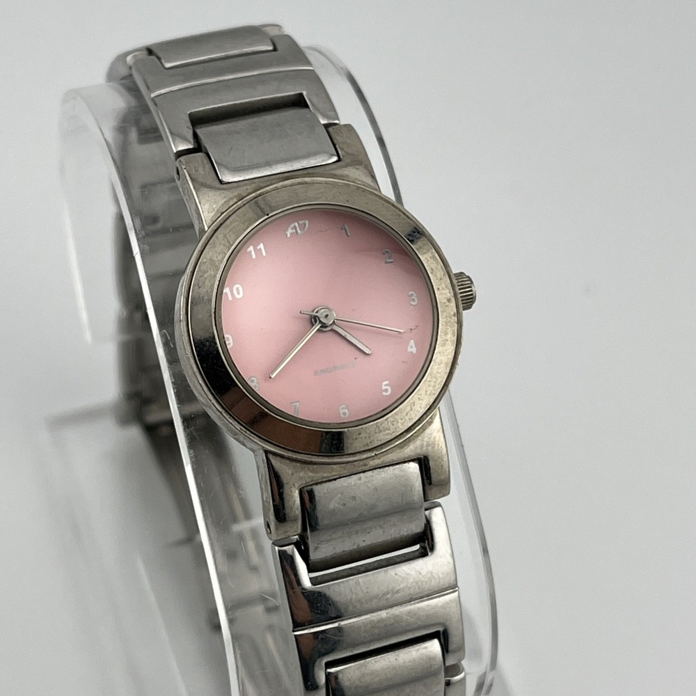 Android Watch Women 25mm Case Pink Dial 7"‎ Silver Band- New Battery